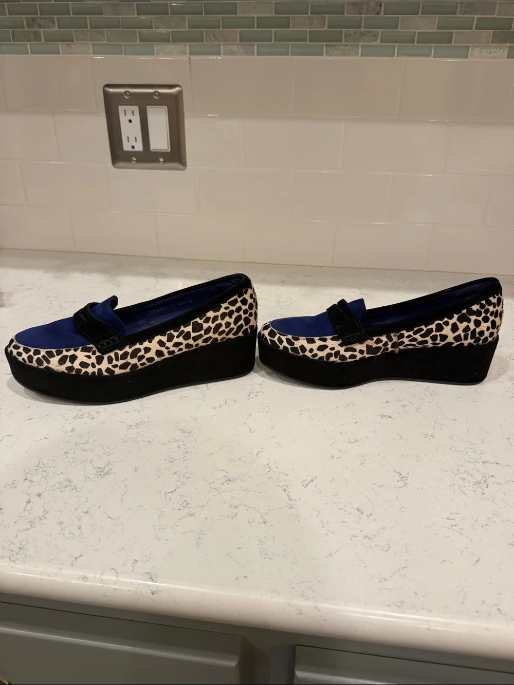Y2K Millie’s Black and Electric Blue Suede and Leopard Platform Loafers